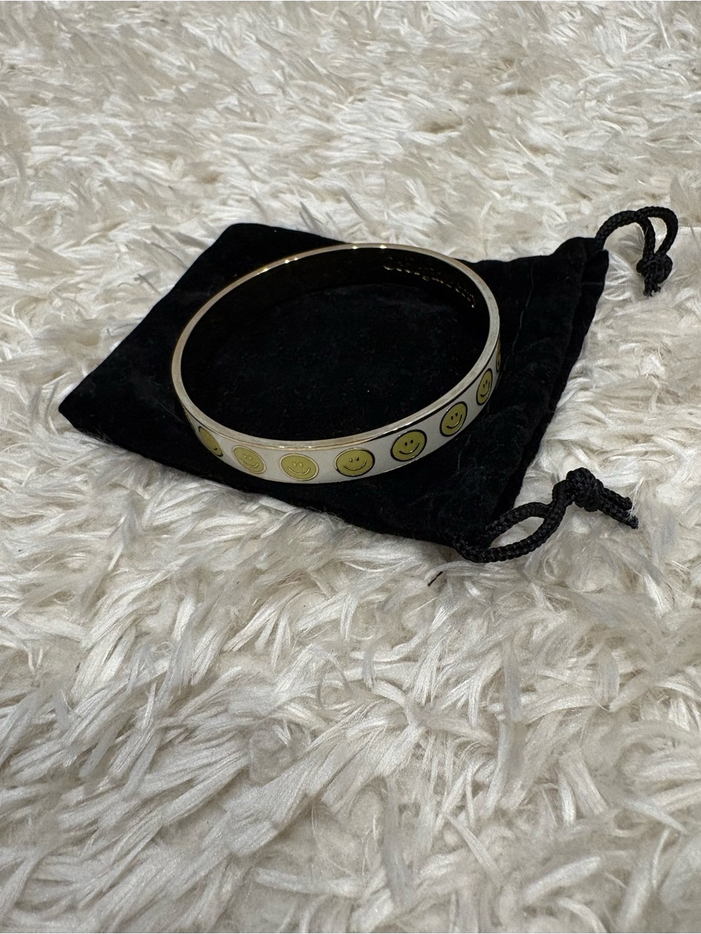 Smiley Face Yellow White Happy Face Bangle Gold Plated Fun Bracelet Accessory